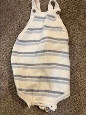 Quincy Mae Cream and Light Gray Striped Knit Baby Romper